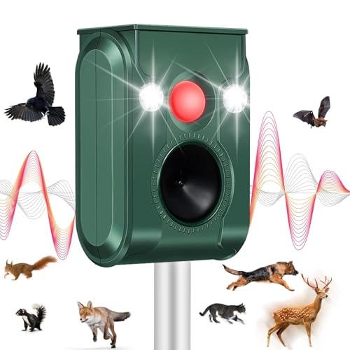 Cat Repellent Outdoor, Solar Ultrasonic Animal Repellent, Deer Repellent Devices Waterproof, Motion Activated Skunk Raccoon Squirrel Cat Deterrent Outdoor for Yard Garden,1 Pack