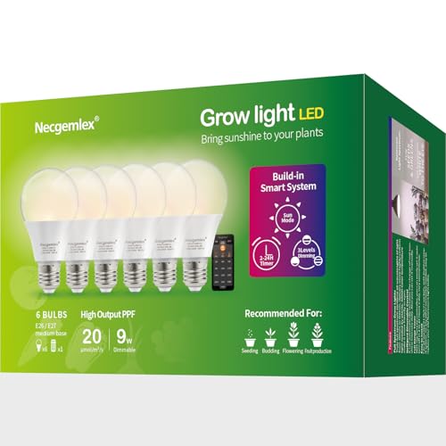 Smart Grow Light Bulbs for Indoor Plants, Programmable Timer and Dim - size: 6 Pack