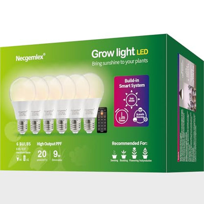 Smart Grow Light Bulbs for Indoor Plants, Programmable Timer and Dim - size: 6 Pack