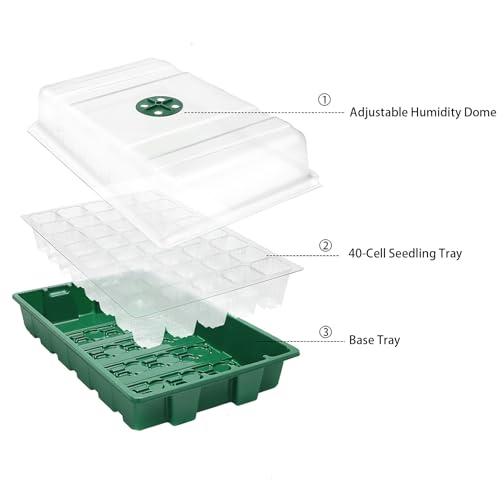 Seedling Starter Kit,40-Cell Seed Starter Tray with Huminity Domes 20,5'', Grow Light for Seed Starting, Natural White Spectrum LED Grow Lamp Stand with Outlet Timer,Rapid Rooter Soil