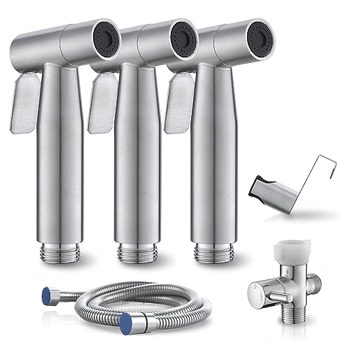 BRITULIF 3-Pack Handheld Bidet Sprayer for Toilet, Adjustable Pressure - color: Brushed Nickel, size: 3 SET - Cold