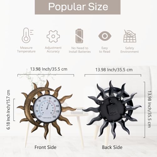 14" Sun-Moon Outdoor Thermometer, No Need Battery - color: Sun & moon