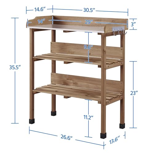 Yaheetech Potting Bench Outdoor Console Table w/3-Tier Storage,Brown - color: Brown