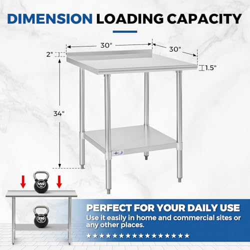 Profeeshaw Stainless Steel Prep Table 30''x30'' Workbench with Backsplash - color: With Backsplash, size: 30''x30''