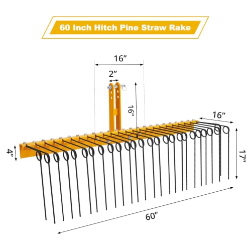 Garvee 60 Inch 3 Point Landscape Rake, Steel Tow-Behind Grass Rake - size: 60 inch