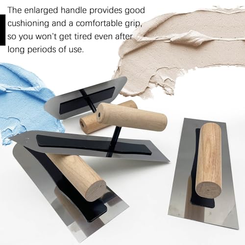 Plaster Finishing Trowel Set,4 Pack Concrete Trowel with Wood Handle - size: 0.3mm, 4Pcs