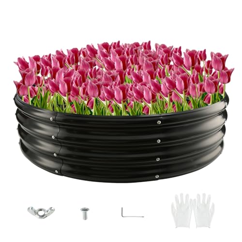 Round Galvanized Steel Fire Ring/Fir Pit for Outdoor,Durable Round Galvanized Steel Raised Garden Bed for Planting - 4×4×1FT,0.8MM Thick Black (47 ins Diameter x 12 ins high, Black) - color: Black, size: 47 inches diameter x 12 inches high