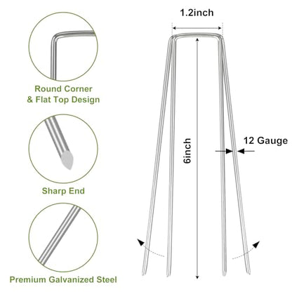 Whonline 75 Pack Landscape Staples 6 Inch, Galvanized Garden Stakes - color: 6 Inch-75 Pcs