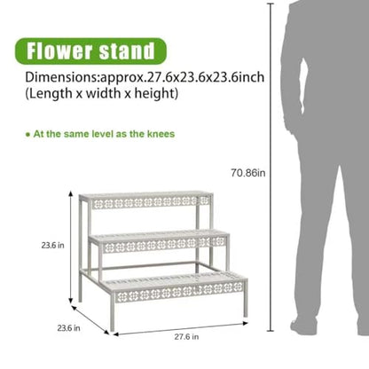 aboxoo 3-Tier Rectangular Metal Plant Stand, Ladder Flower Pot Rack - color: White, size: 27.5"L x 23.6"W x 23.6"H