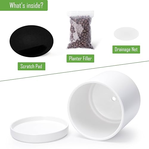 D'vine Dev 2-Pack Ceramic Pots with Saucers, 8/10 in, White, 94-G-L-1 - color: White, size: Large