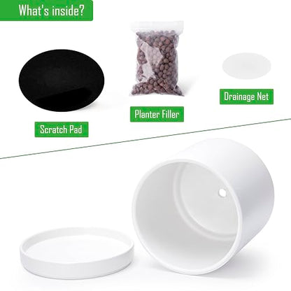 D'vine Dev 2-Pack Ceramic Pots with Saucers, 8/10 in, White, 94-G-L-1 - color: White, size: Large