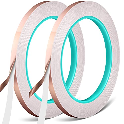 Copper Foil Tape, Selizo 2 Packs Copper Adhesive Tape Strip with Double-Sided Conductive for Stained Glass, EMI Shielding, Paper Circuits, DIY Home Décor, Soldering, Electrical Repairs - color: 2 Pack