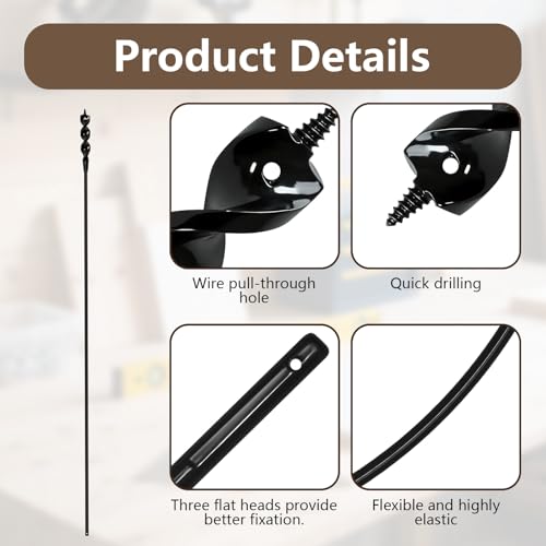 54 Inch Flexible Drill Bit Installer, 3/4" Auger Drill Bit with Screw Point & Fish Eye, 1/4" Anti-Slip Hex Shank Wire Pulling Drill Bit for Wall Ceiling Conduit Installation, Includes Storage Tube