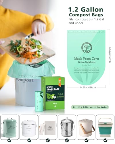 AYOTEE 200 Count 1.2 Gallon Small Biodegradable Trash Bags, Compost Bags