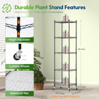 FREELICHT Plant Stand with Grow Light 5-Tier, 4×10W 5000K, 15.7x11.8x61.5IN - size: 15.7x11.8x61.5IN