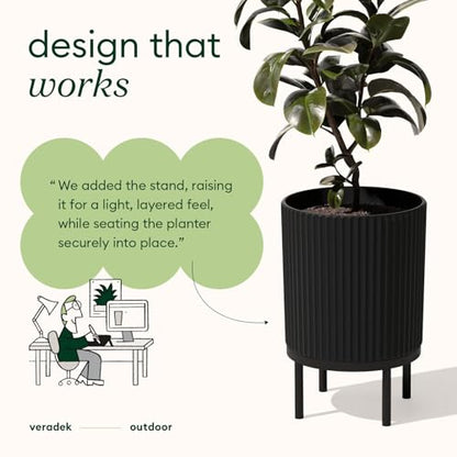 Veradek Demi Series Raised Planter - Round Planter with Stand - color: Black/Black, size: 12 inch - 2 Pack