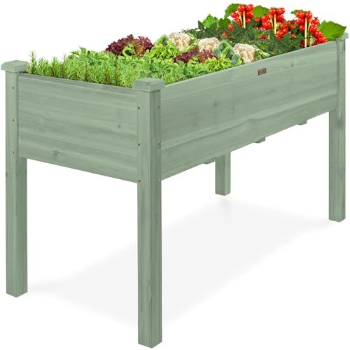 Best Choice Products 48x24x30in Raised Garden Bed, Elevated Wood Planter Box Stand for Backyard, Patio, Balcony w/Bed Liner, 200lb Capacity - Sage - color: Sage, size: 48x24x30in