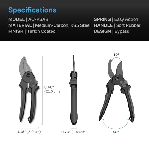 AC Infinity Professional Bypass Steel Pruning Shear 8” - style: Bypass Blades