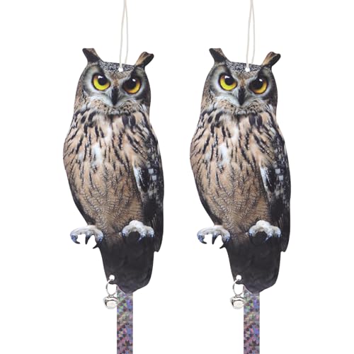 2Pack Reflective Fake Owls Hanging Decoration Garden Owls Scarer Devices with Reflective Tape to Keep Pigeon from Windows Tree - color: Amazed Eagle 2pcs