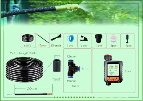 New drip Irrigation kit, Automatic Garden Watering System, Quick Connector and 360-degree Bending Dropper atomizing Copper Nozzle, Garden Plant Lawn Courtyard Watering System. (65FT Ⅱ) - size: 65FT Ⅱ