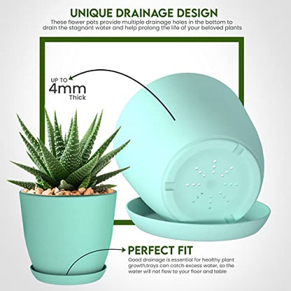 Plant Pots Indoor with Drainage, 5 Pack Multi-Size Planters Set, Aqua - color: Aqua, size: Pack of 5