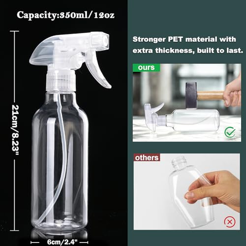 12oz/350ml Plastic Spray Bottles 1 Pack, Adjustable Mist/Stream - color: 12oz-Clear+nozzle