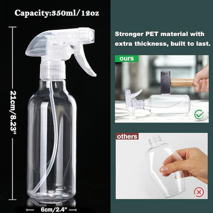12oz/350ml Plastic Spray Bottles 1 Pack, Adjustable Mist/Stream - color: 12oz-Clear+nozzle