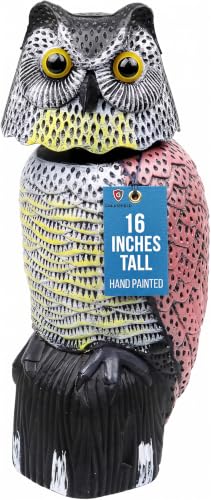 Owl Decoy to Scare Birds Away Scarecrow Fake Owl with Rotating Head, 16" - size: 16 inches