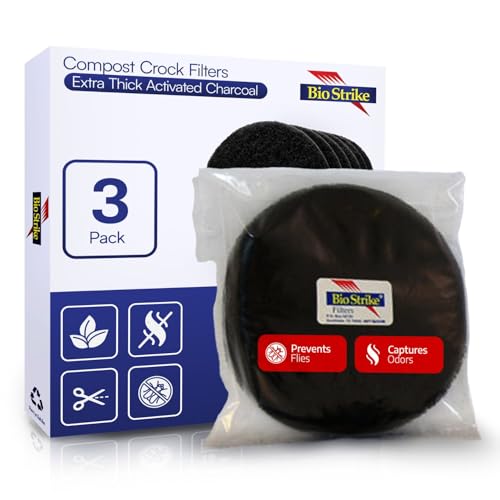 BioStrike Activated Carbon Filter Discs for Kitchen Compost Bin - Odor-Absorbing Charcoal for Compost Bucket - Natural Smell Eliminators (3 Count)