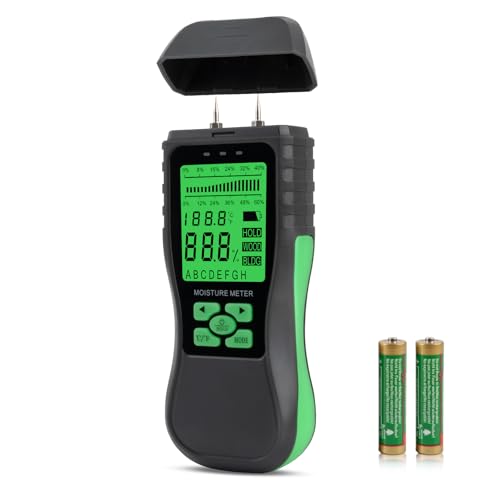 Digital Wood Moisture Meter, Packing Materials Moisture Detector, Building Materials Humidity Tester, Pin Type Moisture Meter for Wall Masonry Concrete Cardboard Paper Firewood