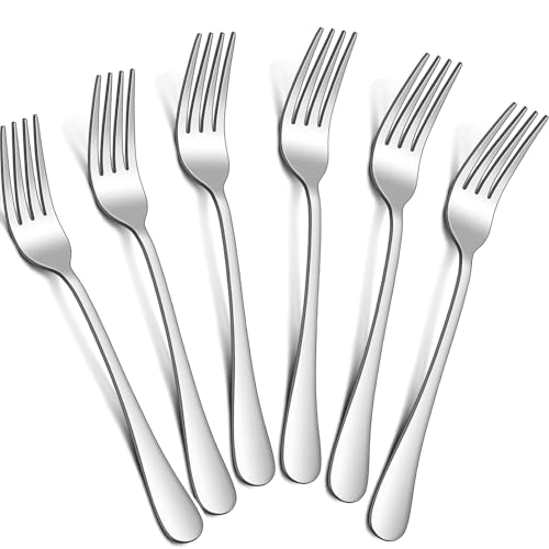 Dinner Forks Set,8 Inches Set of 6 Food Grade Stainless Steel Silverware Forks,Table Forks,Flatware Forks,Mirror Finish Dishwasher Safe,Use for Home,Kitchen or Restaurant - color: A-Silver Set of 6