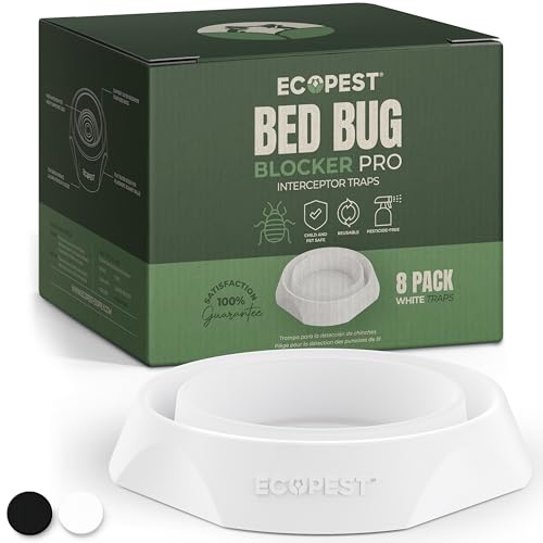Bed Bug Interceptors – 8 Pack | Bed Bug Blocker (Pro) Interceptor Traps (White) | Insect Trap, Monitor, and Detector for Bed Legs - color: White