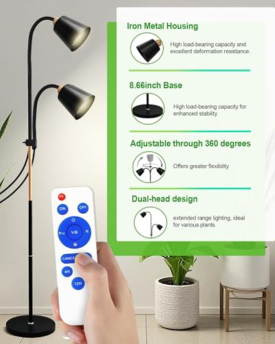 Standing Plant Grow Light, LED Growing Light Full Spectrum for Indoor Plants，4/8/12H Timer, 10-Level Brightness,Flow Grow Light for Tall Large Indoor Plants - size: Dual Head Bendable Light