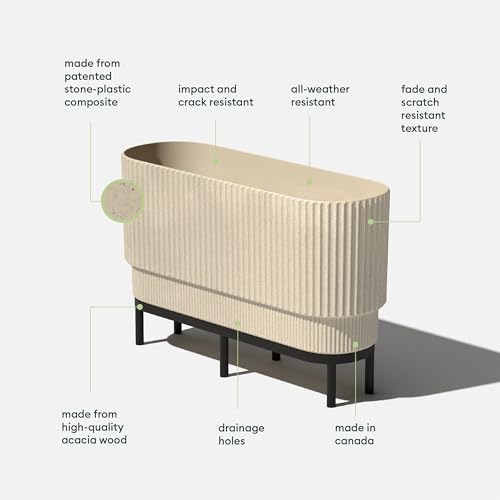 Veradek Demi Series Raised Long Planter - Wide Planter with Stand - color: Sand/Black, size: 30 inch