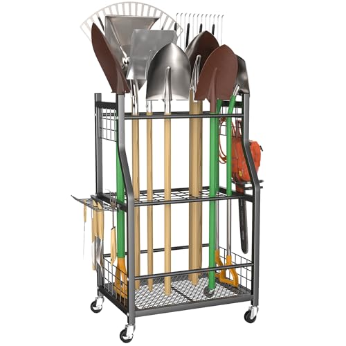 WALMANN Garden Tool Organizer with Wheels, Rakes/Shovels/Yard Tools Stand - style: Medium-stand