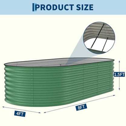 Garvee 8x4x1.5ft Galvanized Raised Garden Bed, Oval Metal Planter Box - color: Green-Oval, size: 8x4x1.5ft