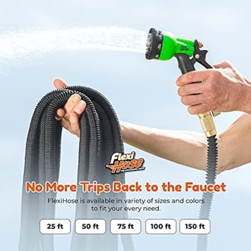 Flexi Hose Lightweight Expandable Garden Hose, 150FT -Retractable Garden Hose, Water Hose - No-Kink Flexibility, 3/4 Inch Solid Brass Fittings and Double Latex Core - size: 150 ft