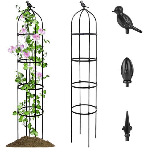 1 Pack Garden Obelisk Trellis for Climbing Plants Outdoor, 6FT Adjustable Metal Plant Support with 3 Decorative Tops, Black Rustproof Trellis for Roses, Tomatoes, Clematis & Vines - color: 1-Pack, size: 6 Feet