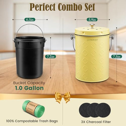 AOSION Countertop Compost Bin Kitchen,Odorless Indoor Compost Bin with Lid - color: Yellow