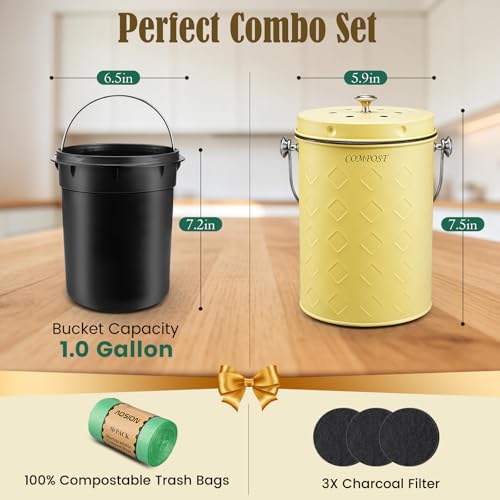 AOSION Countertop Compost Bin Kitchen,Odorless Indoor Compost Bin with Lid - color: Yellow