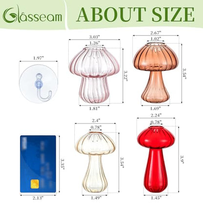 Glasseam Window Plant Propagation Station: 4Pcs Glass Hanging Mushroom Vase