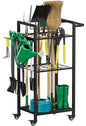 Garden Tool Organizer with Wheels, Yard Tower Rack, Black - color: black