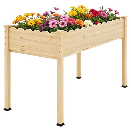 Raised Garden Bed with Legs, 48x24x30in Tall Wooden Elevated Planter Box with Liner for Flowers Vegetables Herbs, Wavy Profile Outdoor Raised Bed for Balcony/Patio/Backyard - size: 48x24x30in