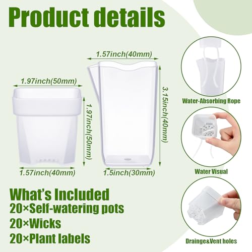 LemonRoad 20 Pack 2" Small Self Watering Pots for Indoor Plants - size: 2"