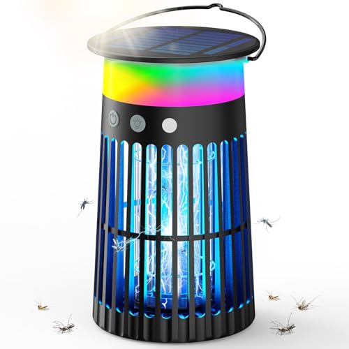Solar Bug Zapper Lantern, w/Flame Light & RGB Light, 4200V Mosquito Zapper