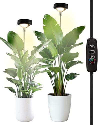 yadoker Plant Grow Light, LED Growing Light Full Spectrum for Indoor Plants,Black Magnifying Glass Plant Lights,Height Adjustable, Automatic Timer, 5V Low Safe Voltage,Idea for Large - color: Matte Black, size: 2 Pack
