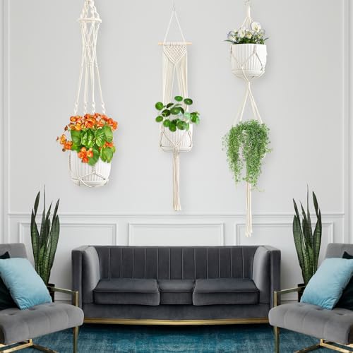 Macrame Plant Hangers, 6Pack Hanging Plant Holders Indoor, Ivory - color: Ivory