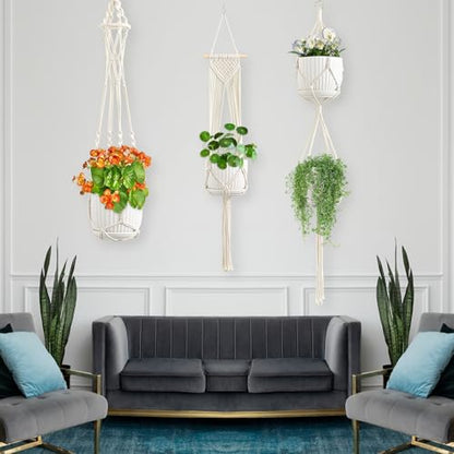 Macrame Plant Hangers, 6Pack Hanging Plant Holders Indoor, Ivory - color: Ivory