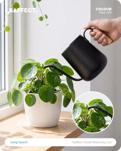Baffect Watering Can Indoor Plants with Long Spout, 1L / 35oz (Black) - color: Black