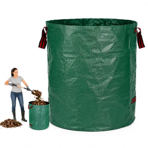 Heavy Duty Reusable Garden Waste Bag, 120L Collapsible Yard Bag for Leaves Trash Debris, Durable Folding Outdoor Green Bag with Red Stripes for Garden Lawn Maintenance (1 Pack)